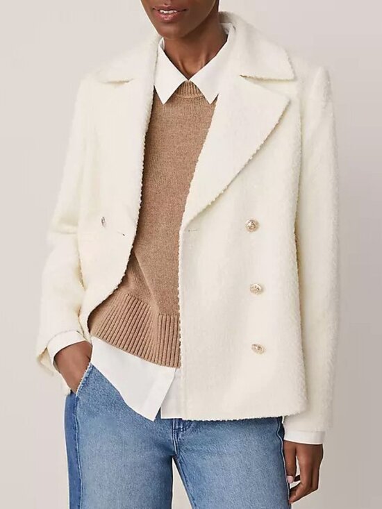 Ann Taylor Jackets & Blazers - New Ann Taylor Wool Blend Tweed Peacoat Ivory Large $218